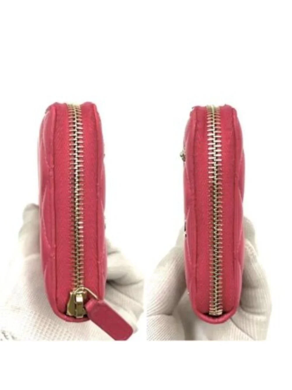 Chanel Pink Lambskin Rhinestone Quilted Long Wallet Lucky Charm Camellia